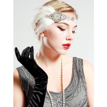 Womens 1920s Flapper Headband White Feather Gatsby Costume Accessory