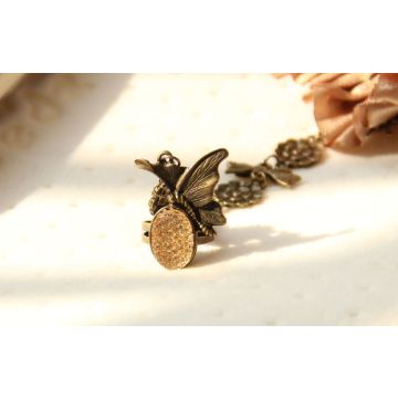 Adult Gothic Victorian Hand Chain Bracelet with Ring - Champagne Satin & Bronze