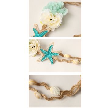 Adult Mermaid Starfish Headband - Boho Beach Crown with Shells and Flowers