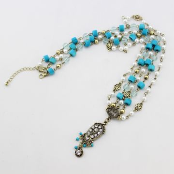 Adult 1920s Flapper Headpiece - Art Deco Beaded Hair Chain with Turquoise & Pearl