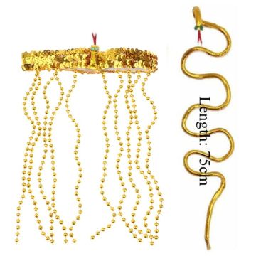 Adult Egyptian Cleopatra Headpiece and Snake Armband Set - Gold Sequin Costume Accessory