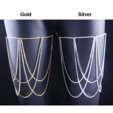 Women's Crystal Leg Chain Jewelry - Silver Rhinestone Thigh Body Chain