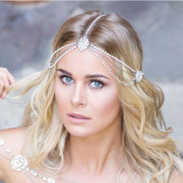 Womens Silver Rhinestone Head Chain - Bohemian Forehead Jewelry