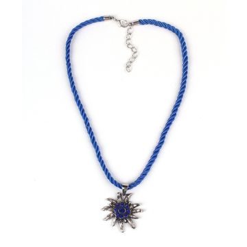 Adult Bavarian Edelweiss Necklace - Oktoberfest Rope Cord Accessory with Silver Flower Pendant
