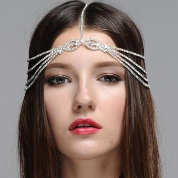 Adult Silver Bohemian Hair Chain Headpiece with Crystal Draping