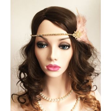 Gold Art Deco brooch centerpiece with clear rhinestones on elasticated headband
