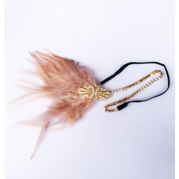 Adult 1920s Flapper Feather Headband - Gold Art Deco Gatsby Headpiece