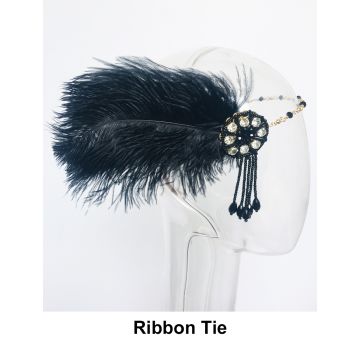 Adult 1920s Gatsby Headband - Black Feather Crystal Flapper Headpiece