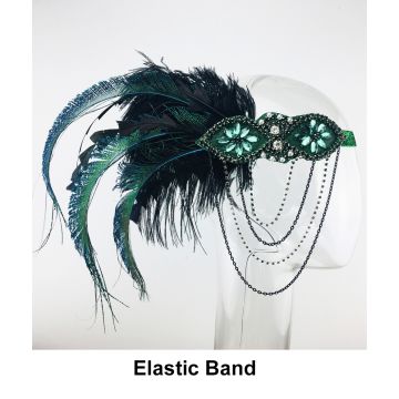 Adult 1920s Flapper Headband with Feathers and Rhinestones - Great Gatsby Costume Accessory