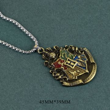Wizarding School House Crest Necklace - Heraldic Shield Pendant with Glitter Enamel