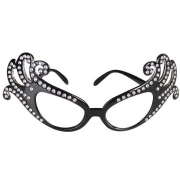 Black Rhinestone Diva Glasses - Cat Eye Celebrity Frames - alternate view