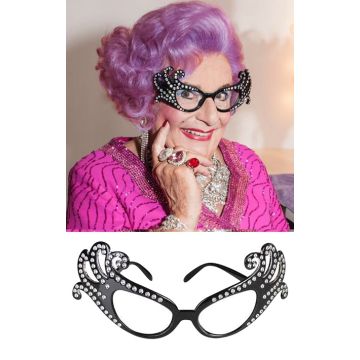 Dame Edna Glasses - Black Rhinestone Cat Eye Celebrity Frames