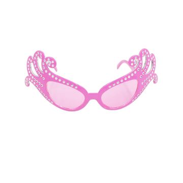 Adult Pink Rhinestone Diva Glasses - Oversized Cat-Eye Celebrity Costume Eyewear