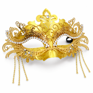 Adult Venetian Masquerade Eye Mask - Metal Filigree Half-Face with Rhinestones