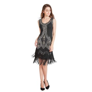 Adult Women's Black Sequin Flapper Dress with Fringe - 1920s Gatsby Costume