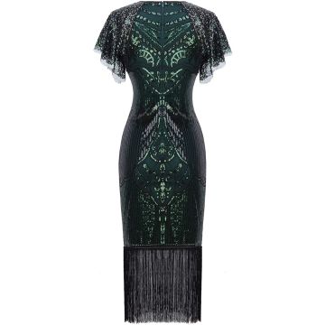 Women's Green Sequined Flapper Dress - 1920s Gatsby Beaded Fringe Costume
