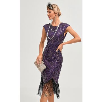 Womens Purple Sequin Flapper Dress - 1920s Gatsby Fringe Costume
