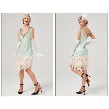 Womens 1920s Flapper Dress Mint Sequin Fringe Gatsby Costume