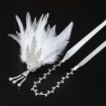 Adult 1920s Flapper Headpiece - White Feather & Crystal Art Deco Gatsby Headband