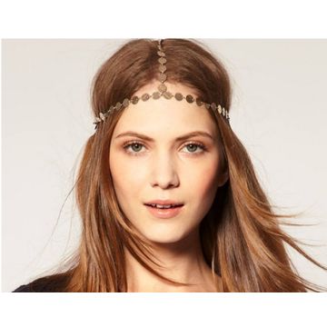 Womens 1920s Flapper Headband - Gold Art Deco Forehead Chain