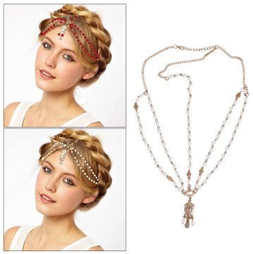 Womens 1920s Flapper Headpiece - Art Deco Chain Headband with Pearl Beads