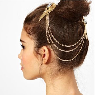 Women's Gold Art Deco Hair Chain - 1920s Gatsby Double Clip Headpiece