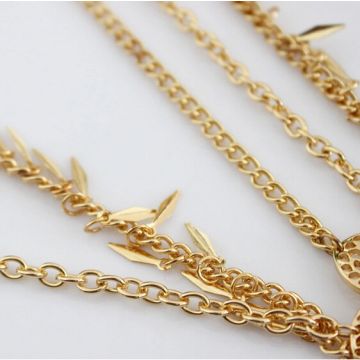 Adult Gold Bohemian Headpiece - Art Deco Chain Hair Accessory with Rhinestone Flower