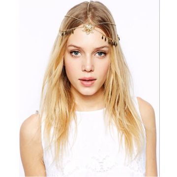 Adult Gold Bohemian Headpiece - Art Deco Chain Hair Accessory with Rhinestone Flower