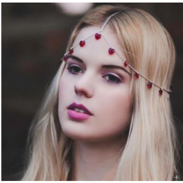 Adult 1920s Flapper Headpiece - Gold Chain Headband with Red Jewels
