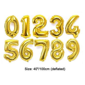 40 Inch Gold Foil Number Balloons 0-9 Set - Large Metallic Party Decorations