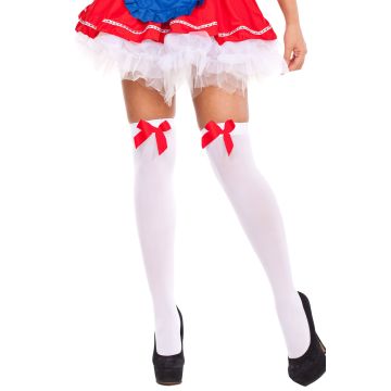 Adult White Thigh High Stockings with Red Bow - Rag Doll Hosiery