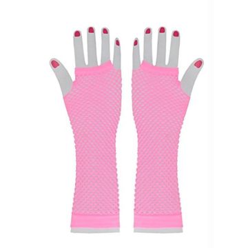 Adult Pink Fishnet Fingerless Gloves - 80s Neon Dance Party Accessory