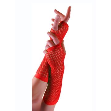 Adult Red Fishnet Fingerless Gloves - 80s Retro Elbow Length Mesh Arm Warmers