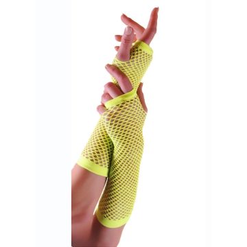 Adult 80s Neon Yellow Fishnet Gloves & Leg Warmers Set