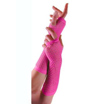 Adult 80s Neon Pink Leg Warmers and Fishnet Gloves Set