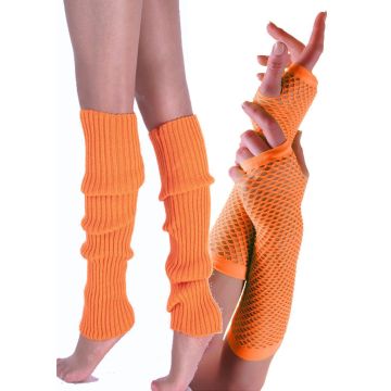 Adult retro aerobics accessories - orange fishnet arm warmers with ribbed edges
