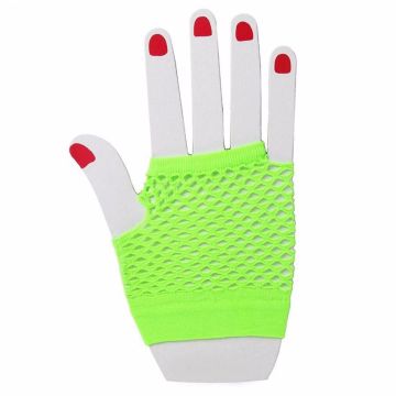 Adult Neon Green Fingerless Fishnet Gloves - 80s Disco Party Accessory