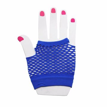 Adult 80s Neon Blue Fishnet Gloves & Leg Warmers Set - Retro Aerobics Costume Accessories