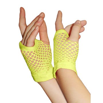 Adult Neon Yellow Leg Warmers & Fishnet Gloves Set - 80s Retro Costume Accessories