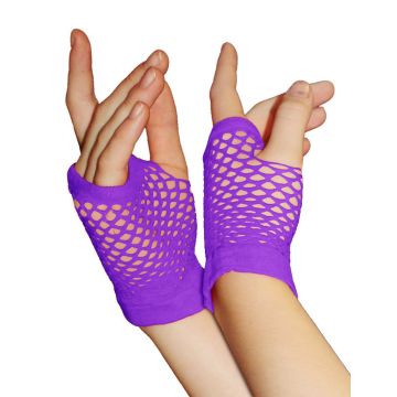 Adult 80s Purple Leg Warmers and Fishnet Gloves Set - Retro Neon Costume Accessories