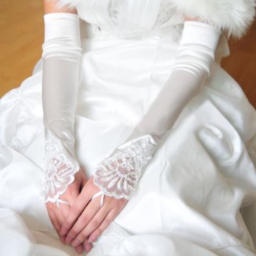 Ladies White Long Lace Gloves - Fingerless Over-Elbow 1920s Formal Accessory