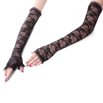 Adult Black Lace Fingerless Gloves - Long Opera Length Costume Accessory