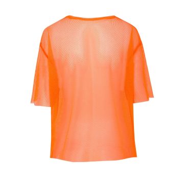 Adult 80s Orange Fishnet Mesh Top with Neon Beaded Accessories Set