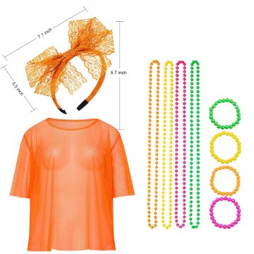 Orange Neon Fishnet Vest Top Set lx3013-4tt1017tt1050tt1048-10