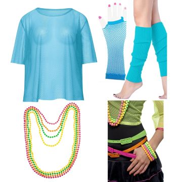 Adult 80s Neon Fishnet Costume Accessory Set with Leg Warmers and Gloves