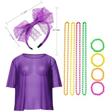 Purple Neon Fishnet Vest Top T-Shirt Set lx3013-6tt1017tt1050tt1048-5