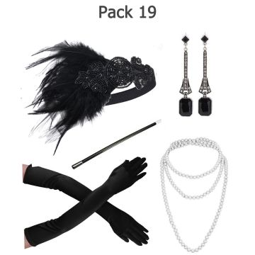 Opera length black gloves with 180cm pearl rope necklace and Art Deco earrings