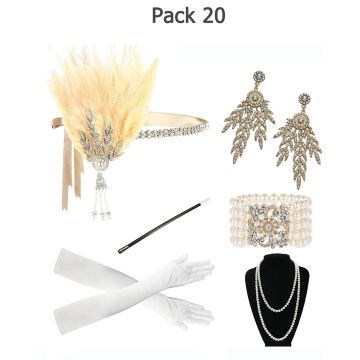 Adult 1920s Flapper Accessory Set - 6-Piece Gatsby Costume Kit with Feather Headband