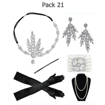 Close-up of Art Deco crystal headband with teardrop pendant and black elastic band