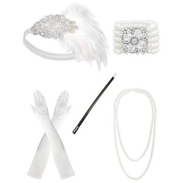 Adult 1920s Flapper Accessory Set - 5 Piece Gatsby Costume Jewelry Kit